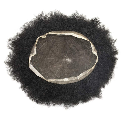Afro Toupee for Black Men Hair System Replacement 8X10 All Transparent French Lace Kinky Curly Human Hair African American Mens Wigs Hair Unit Afro Wavy 6Mm #1 Jet Black