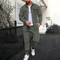 Double Pocket Printed Men's Casual Long Sleeve Shirt Trousers