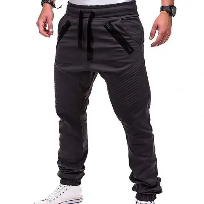 HOT SALES!!! New Arrival Men Fashion Drawstring Zip Strips Pockets Ankle Tied Long Pants Sports Trousers Wholesale Dropshipping