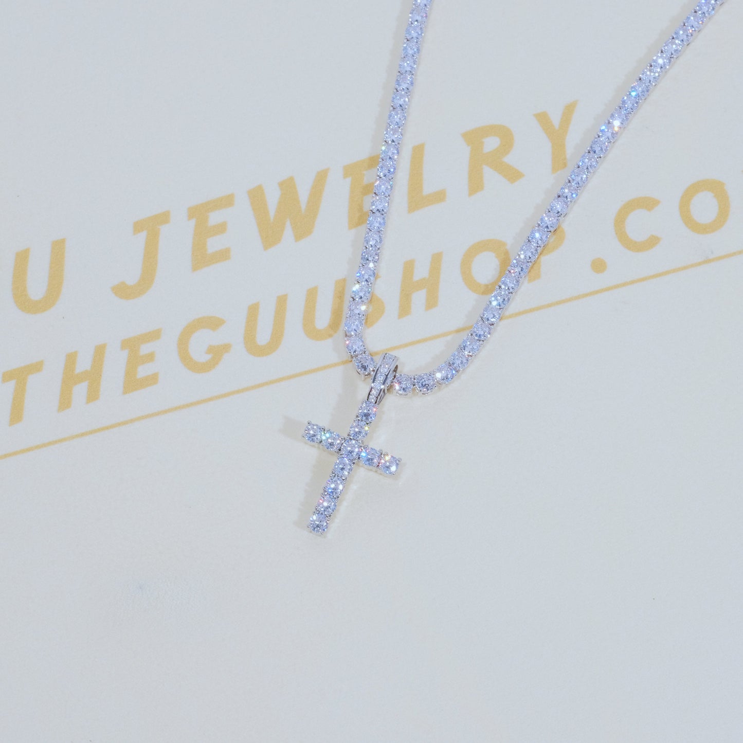 Bundle White Gold Diamond Cross + 4Mm Diamond Tennis Chain
