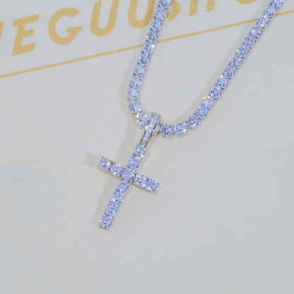 Bundle White Gold Diamond Cross + 4Mm Diamond Tennis Chain