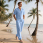 Casual And Comfortable Button Polo Short Sleeve Trousers Beach Suit