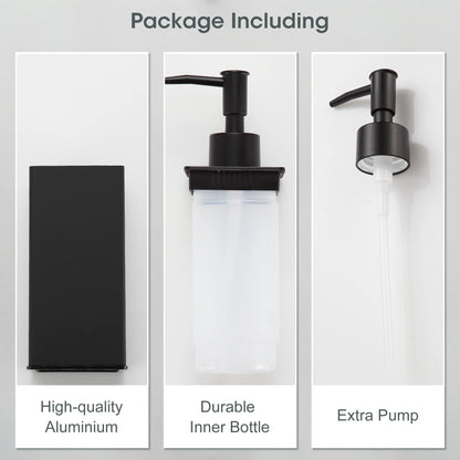 Soap Dispenser, Square Black Soap Dispenser, Premium Aluminium Rustproof Hand Soap Dispenser for Bathroom Kitchen Home Hotel 240 ML