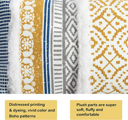 Boho Tufted Decorative Throw Pillow Covers for Couch Sofa - Modern Moroccan Pillow Case with Tassels, Accent Decor Large Pillowcase for Bedroom Living Room Car Hotel, 22 X 22 Inches, Yellow