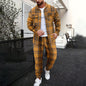 Double Pocket Printed Men's Casual Long Sleeve Shirt Trousers