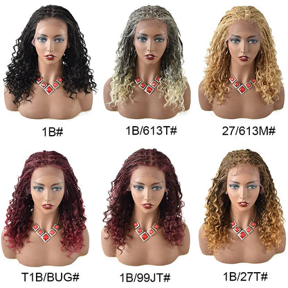 Swiss Lace Braided Wigs for Black Women 18 Inch Braids Wig with Baby Hair Premium Synthetic Wavy Hair Twist Box Braids Wigs Soft HD Lace Braiding Wig (#1B/27T-#Black/Khakit)