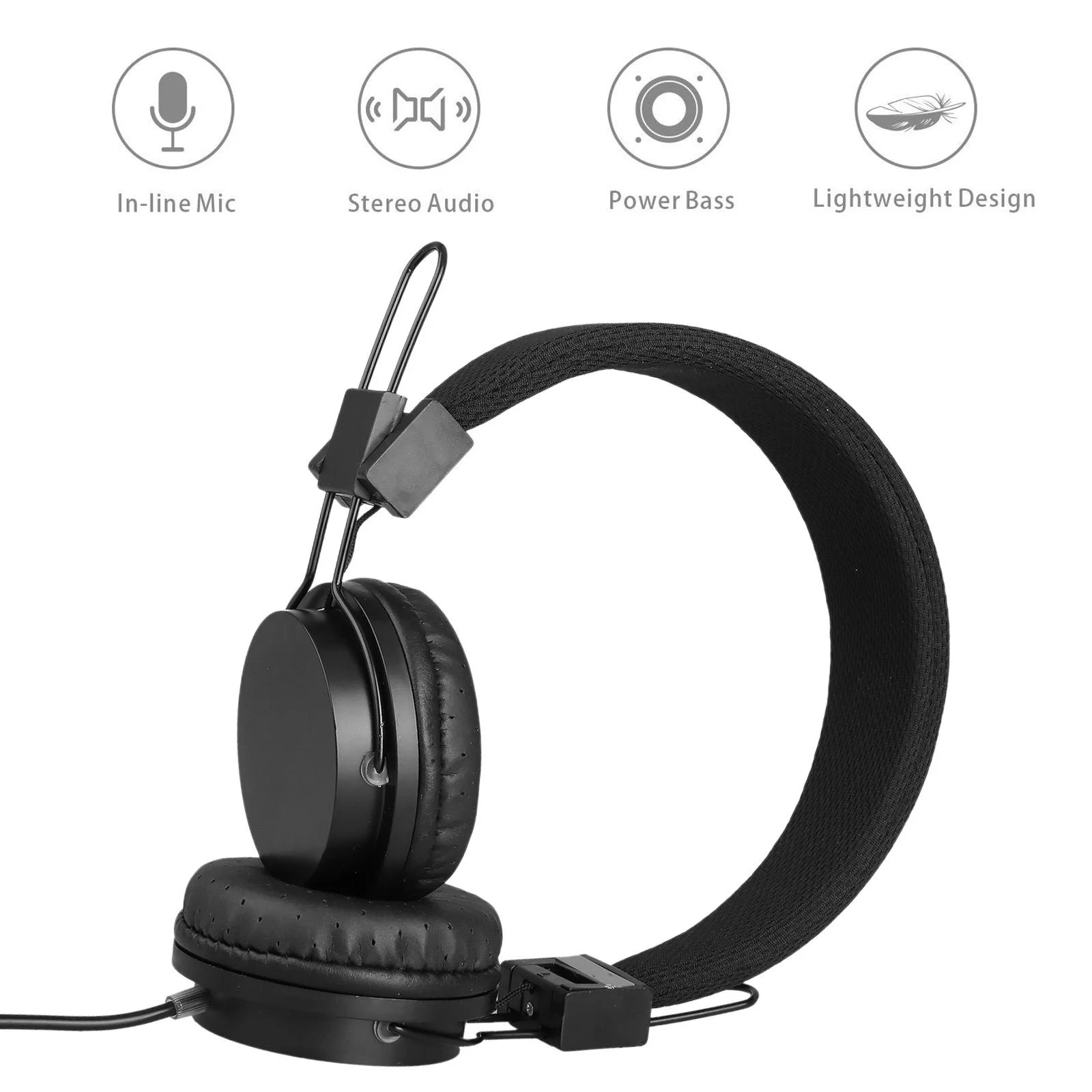 Kids Headphones, Wired Earphone for Boys Girls, 3.5Mm Foldable Headset Suitable for Smartphones, Tablets, Black