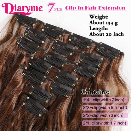Long Waves Hair Extensions Synthetic Wig Hairpieces 7 PCS Wavy Curly Clip in Hair Extension Natural Fake Hair Piece Half Wig