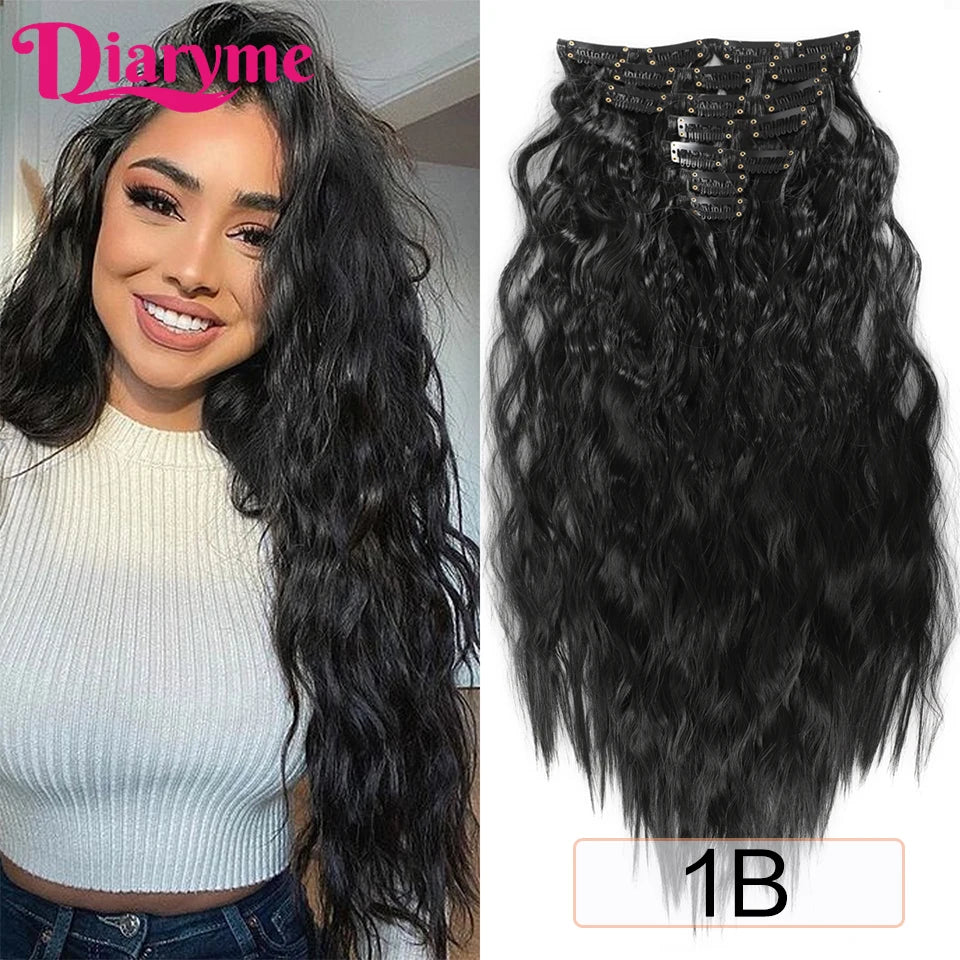 Long Waves Hair Extensions Synthetic Wig Hairpieces 7 PCS Wavy Curly Clip in Hair Extension Natural Fake Hair Piece Half Wig