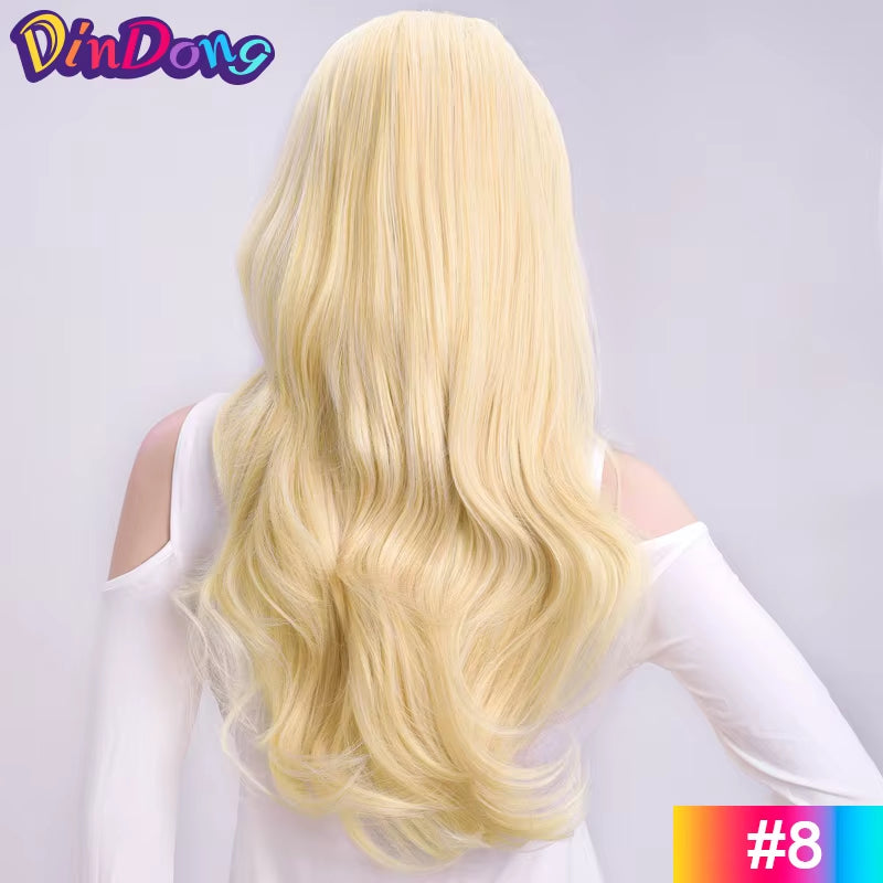 24" Synthetic Wave 3/4 Ladies Half Wig Hair Wavy Wigs with Comb on a Mesh Head Cap Clip in Hair Extension