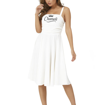 Sleeveless Square Neck Flare Hem Midi Dress