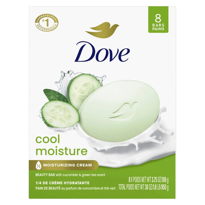 Beauty Bar Women'S Bath Soap Cool Moisture Cucumber & Green Tea Scent, 3.75 Oz 8 Bars