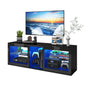 55" LED TV Stand for 55/60" TV, Modern High Gloss TV Cabinet Entertainment Center W/6.5Ft Power Outlet &Adjustable Glass Shelves