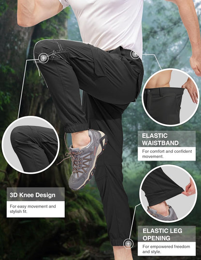 Men'S Waterproof Hiking Pants, Slim Fit Cargo Joggers, Stretch Quick Dry Outdoor Pants with Pockets