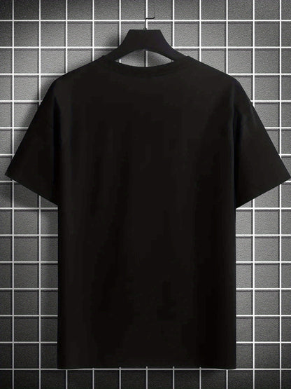 Parents' Advice Letter Printed Men's Round Neck Short Sleeved T-shirt, Fashionable T-shirt, Casual And Comfortable Lightweight Top Suitable For Summer