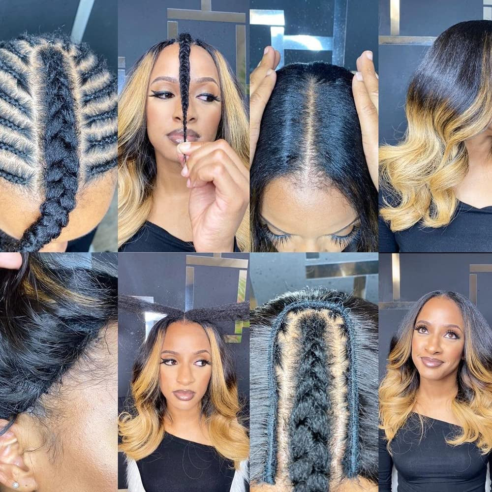 22Inch Ombre Highlight U Part Wig Human Hair Body Wave for Women 4/27 Balayage Brown Blonde 180% 1X4 U Open Full Head Upart Natural Hair Half Wig Clips in Scalp Protective Beginner Friendly