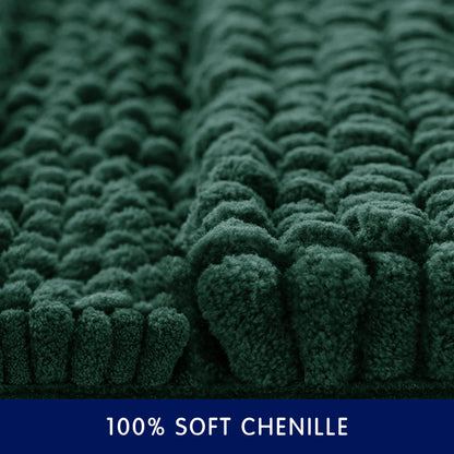 Soft 1-Piece Luxury Chenille Striped Bathroom Rug, Green, 18" X 48", Large
