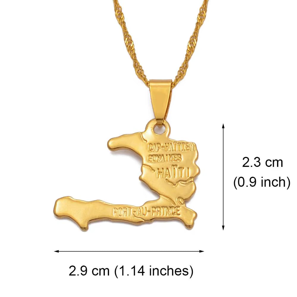 Haiti Map Necklace Pendants for Women Girls,Gold Color Ayiti Jewelry Map of Haiti #003910