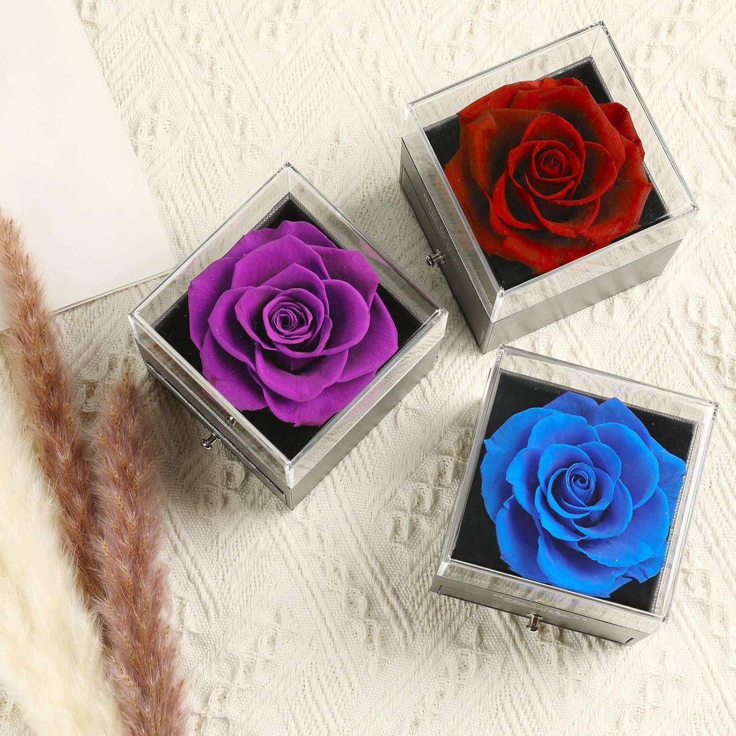 Preserved Real Rose Drawer with Heart Necklace I Love You in 100 Languages Gift Set, Handmade Enchanted Real Rose Flower for Valentine’S Day Anniversary Birthday Romantic Gifts for Her (Wine)