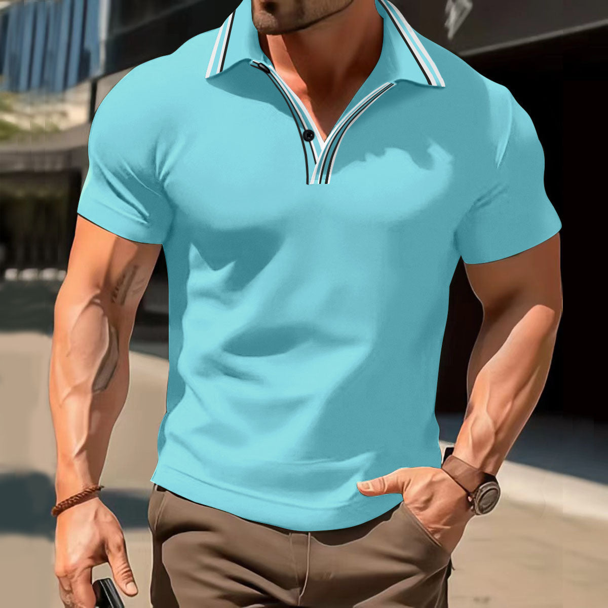 Menswear Thin T-shirt Breathable Lapels Button