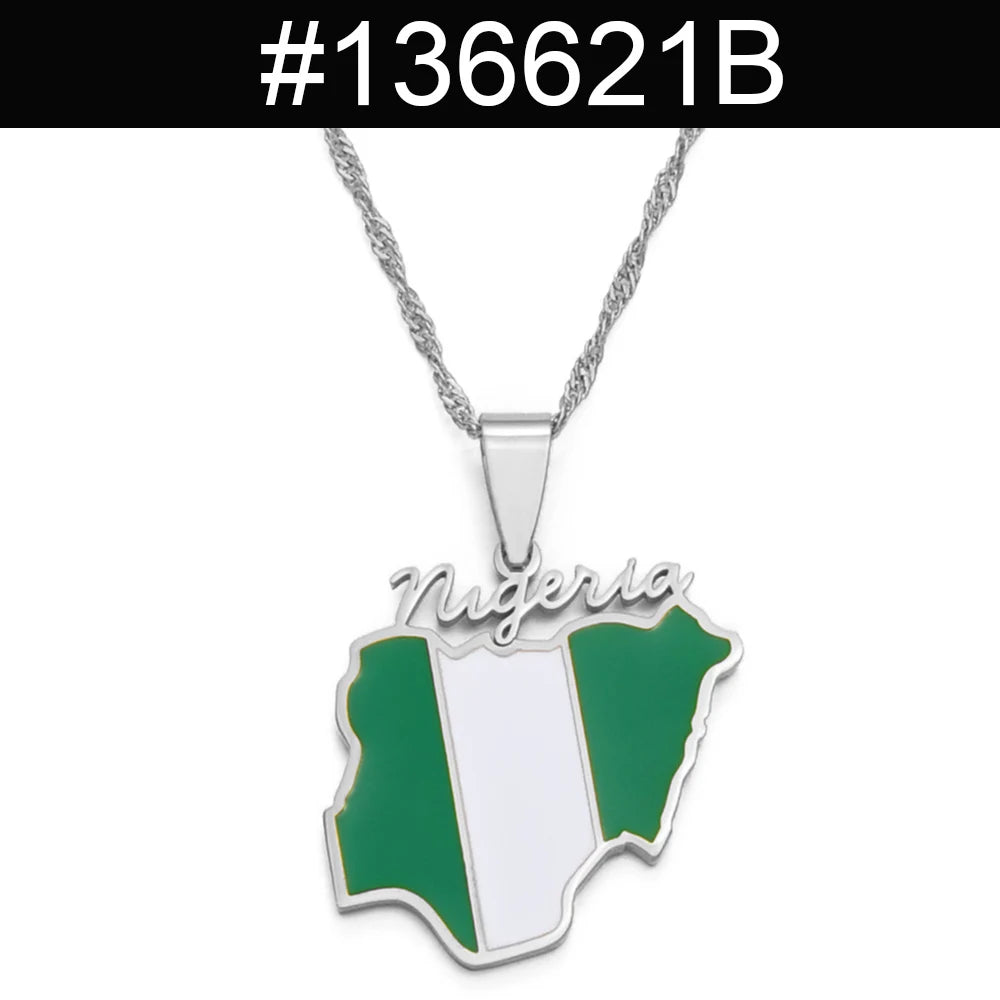 Nigeria Map Flag Pendant Necklaces Gold Color Nigerian Maps Jewelry Patriotic #136621
