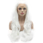 Wavy Long 26Inch White Wig Heat Friendly Full Density Realistic Synthetic Lace Front Wig