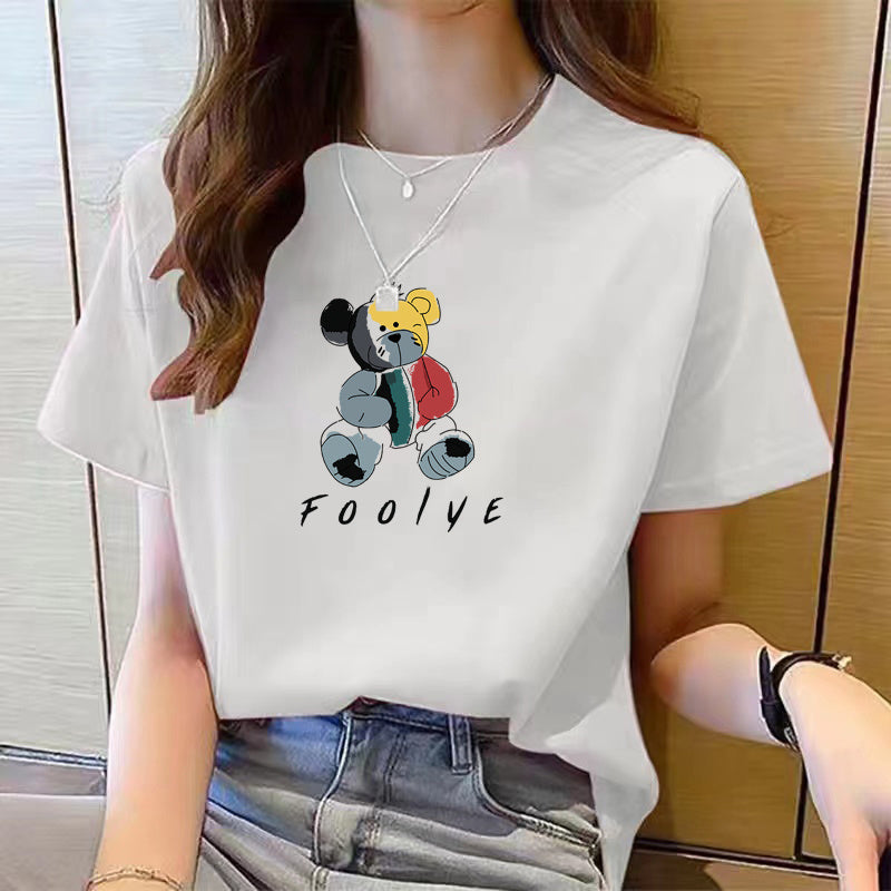 Women's Cute Bear Plus Size Cotton Short Sleeve T-shirt