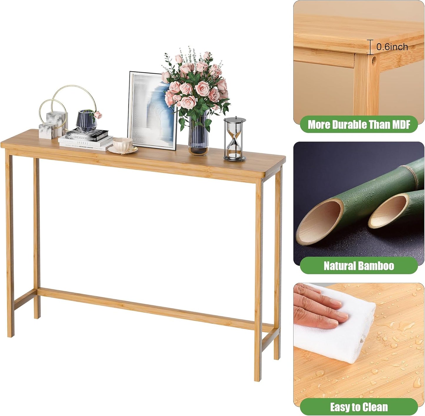 Console Table, Entryway Table, Narrow Sofa Table, 39" Bamboo Hallway Table for E
