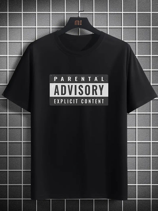 Parents' Advice Letter Printed Men's Round Neck Short Sleeved T-shirt, Fashionable T-shirt, Casual And Comfortable Lightweight Top Suitable For Summer