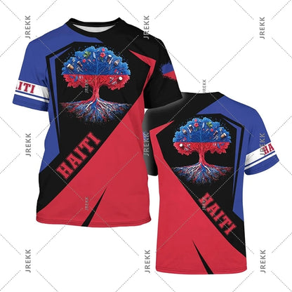 Haiti Flag Day Short Sleeve T-Shirt for Men Women Festival Street Popular Clothes O-Neck T Shirts May 18 Red Blue Print Tee Top