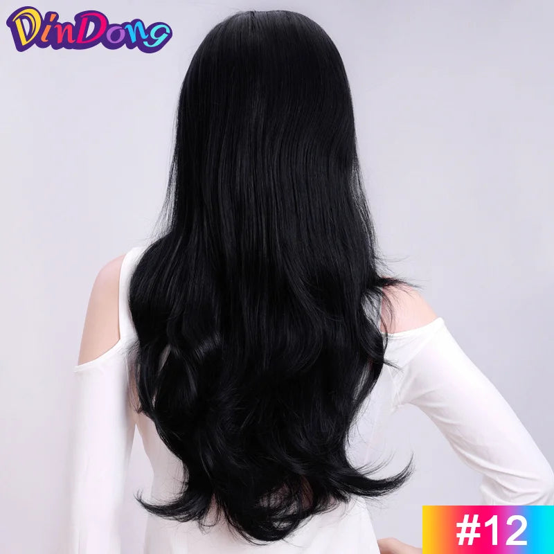 24" Synthetic Wave 3/4 Ladies Half Wig Hair Wavy Wigs with Comb on a Mesh Head Cap Clip in Hair Extension