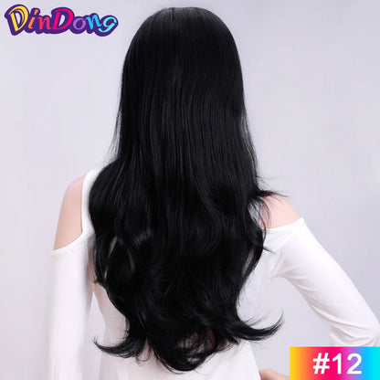 24" Synthetic Wave 3/4 Ladies Half Wig Hair Wavy Wigs with Comb on a Mesh Head Cap Clip in Hair Extension