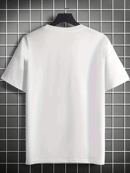 Parents' Advice Letter Printed Men's Round Neck Short Sleeved T-shirt, Fashionable T-shirt, Casual And Comfortable Lightweight Top Suitable For Summer