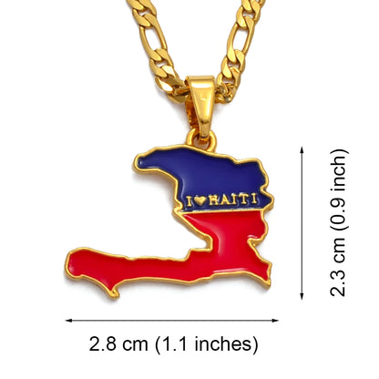 Haiti Map with Flag Pendants Necklaces for Men Ayiti Jewelry Gold Plated #116006