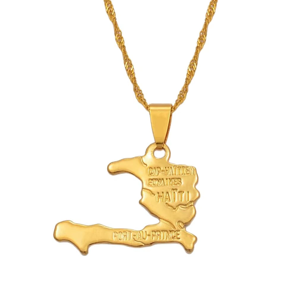 Haiti Map Necklace Pendants for Women Girls,Gold Color Ayiti Jewelry Map of Haiti #003910