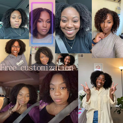Deep Curly V Part Wigs Kinky Curly Synthetic Hair Wigs for Black Women Deep Water Wave No Leave Out Full Head Clip in Half Wig