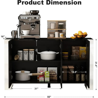 Coffee Bar Cabinet Buffet Cabinets Sideboard for Kitchen, 55''W，Kitchen Cabinet with Doors and Adjustable Shelves