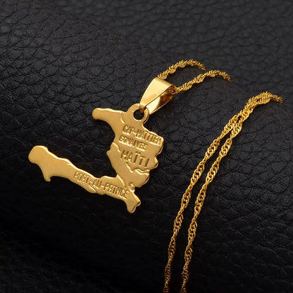 Haiti Map Necklace Pendants for Women Girls,Gold Color Ayiti Jewelry Map of Haiti #003910