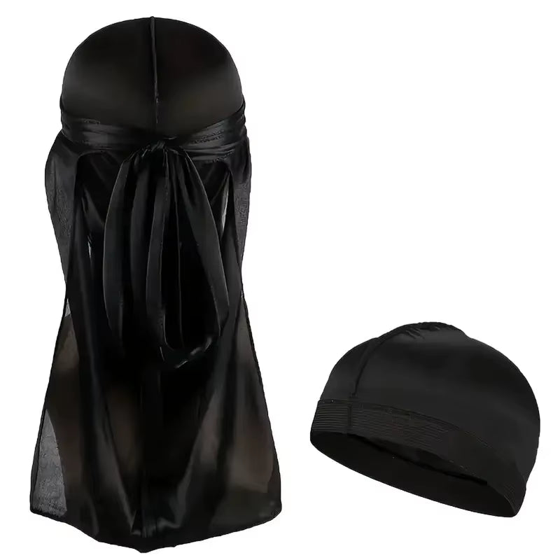 1-4Pcs New Silk Durag Bandana Turban Hat Men Breathable Long Tail Doo Rag for Men Durags Pirate Hat Headband