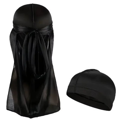 1-4Pcs New Silk Durag Bandana Turban Hat Men Breathable Long Tail Doo Rag for Men Durags Pirate Hat Headband