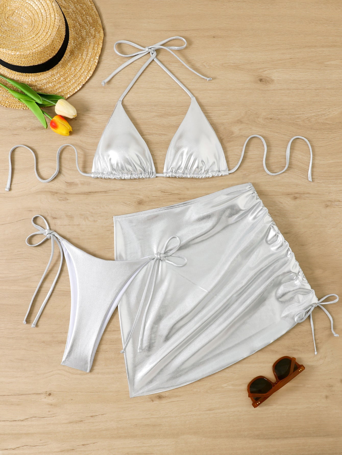 European And American Bikini Suit Sexy Slim Fit Shiny Surface Hot Girl Nightclub