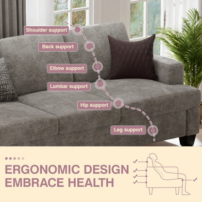Comfy Sofa Couch, Upholstered Deep 3 Seats Sofa for Living Room, Chenille Fabric Sofa Couch with Reovable Cover, Gray
