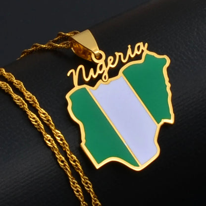 Nigeria Map Flag Pendant Necklaces Gold Color Nigerian Maps Jewelry Patriotic #136621