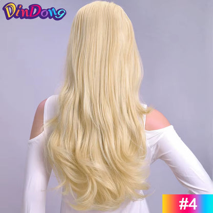 24" Synthetic Wave 3/4 Ladies Half Wig Hair Wavy Wigs with Comb on a Mesh Head Cap Clip in Hair Extension