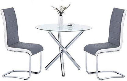 Glass round Dining Table with Clear Tempered Top - Modern Kitchen End Table for Leisure Tea and Coffee