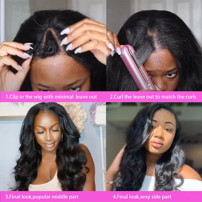 Chocolate Brown Body Wave V Part Wig Upgrade U Part Synthetic Wigs for Black Women, 24Inch Long Wavy Brown Wig V Shape Glueless Wigs Full Head Clip in Half Wig No Leave Out(#4)