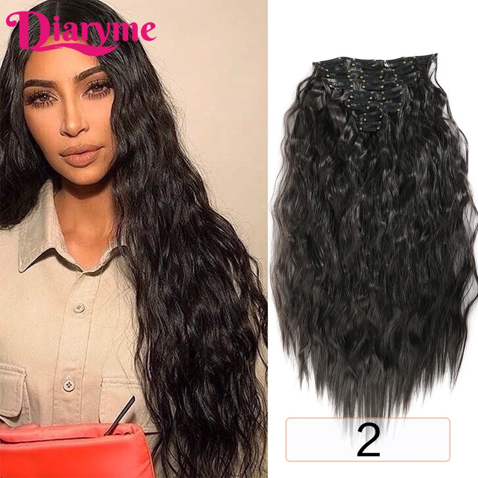 Long Waves Hair Extensions Synthetic Wig Hairpieces 7 PCS Wavy Curly Clip in Hair Extension Natural Fake Hair Piece Half Wig